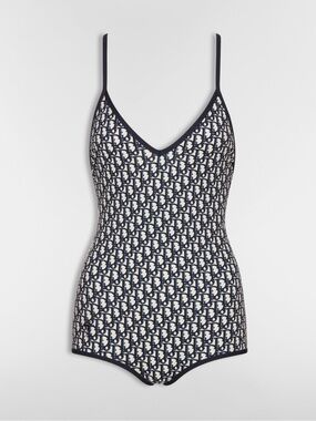 Blue Dior Oblique Technical Fabric One Piece Swimsuit